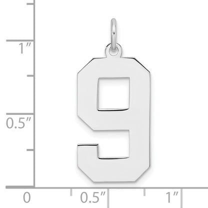 Sterling Silver/Rhodium-plated Polished Number 9 Charm