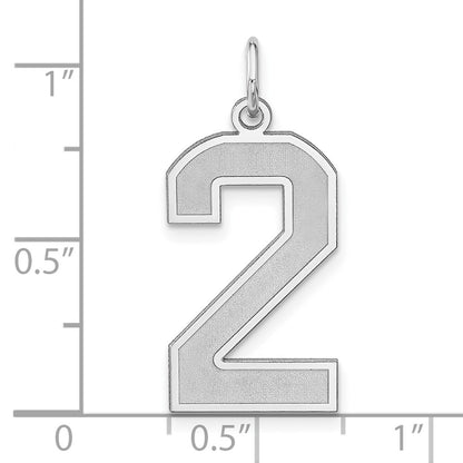 Sterling Silver/Rhodium-plated Satin Number 2 Charm