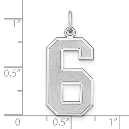 Sterling Silver/Rhodium-plated Satin Number 6 Charm