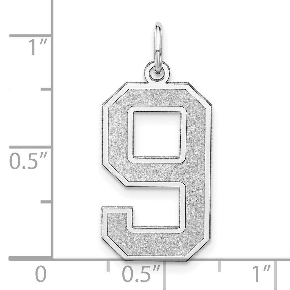 Sterling Silver/Rhodium-plated Satin Number 9 Charm