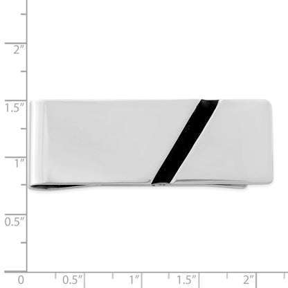 Sterling Silver Rhodium-plated Black Enameled Money Clip