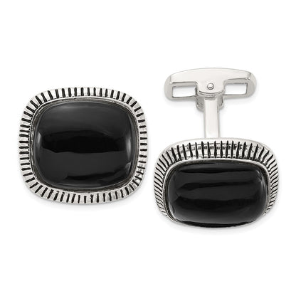Sterling Silver Onyx and Enameled Cuff Links