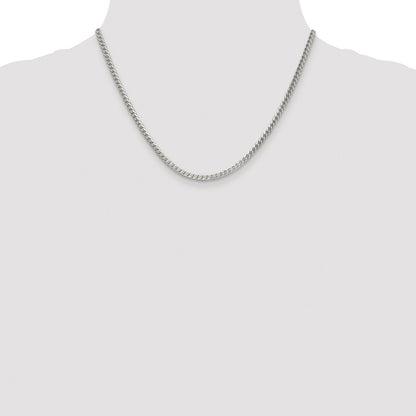Sterling Silver Rhodium-plated 3mm D/C Square Franco Chain