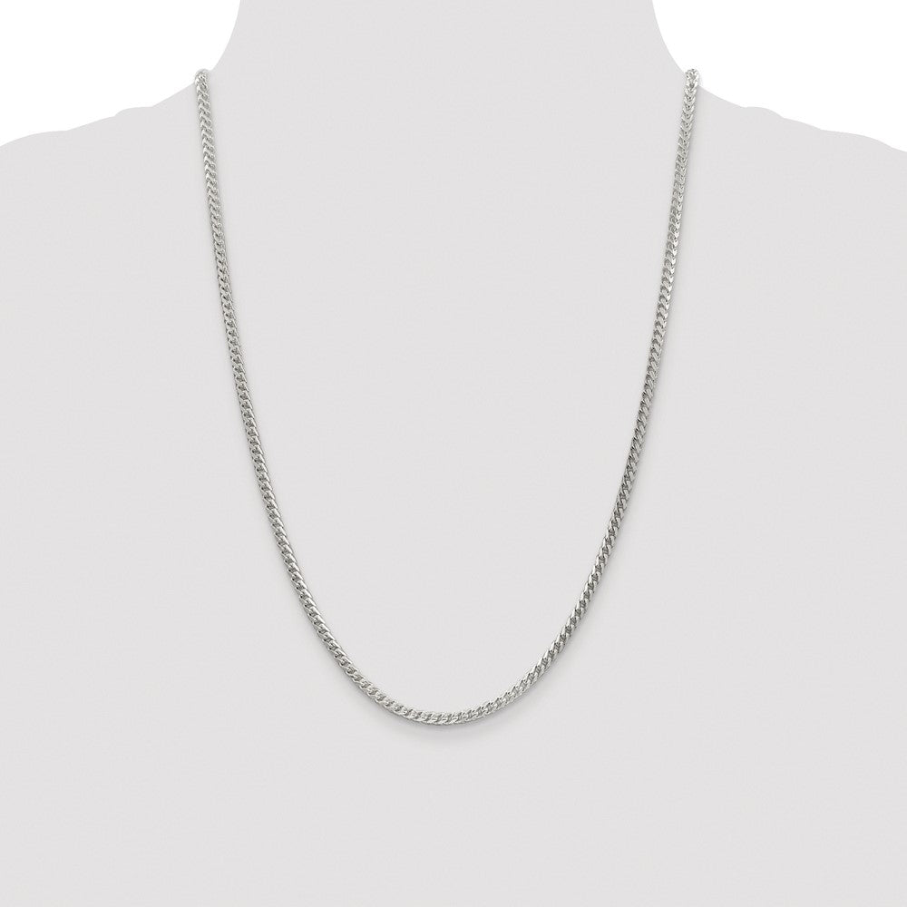 Sterling Silver Rhodium-plated 3mm D/C Square Franco Chain