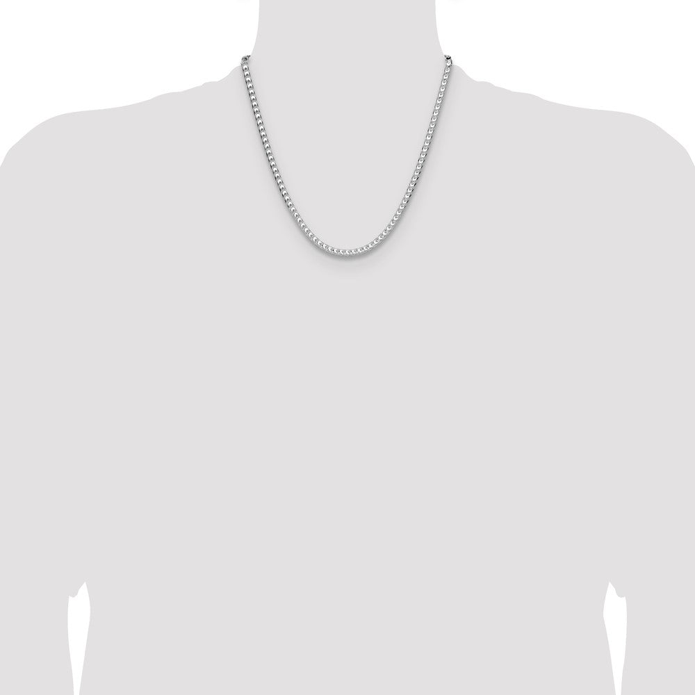Sterling Silver Rhodium-plated 4mm D/C Square Franco Chain