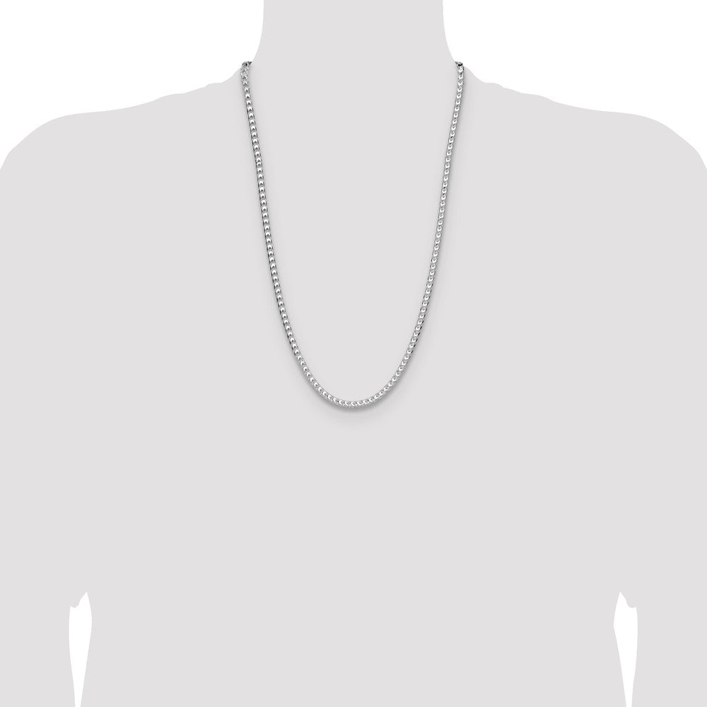 Sterling Silver Rhodium-plated 4mm D/C Square Franco Chain