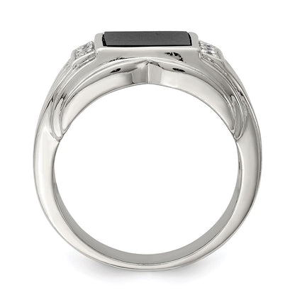 Sterling Silver Rhodium-plated CZ and Onyx Ring