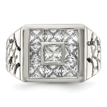 Sterling Silver Rhodium Plated Men's Fashion CZ Ring