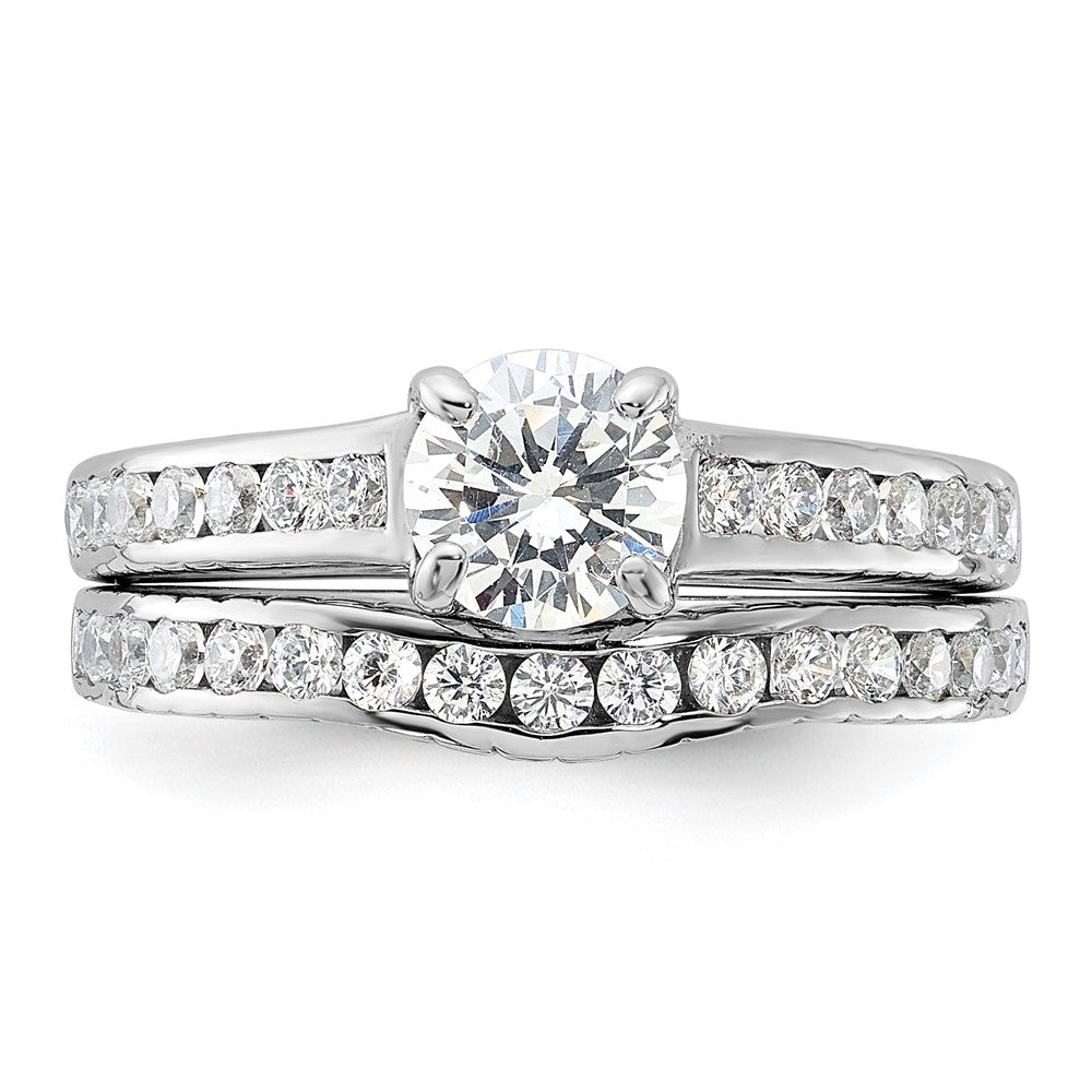 Sterling Silver Rhodium-plated 2-Piece CZ Size 6 Wedding Set Ring