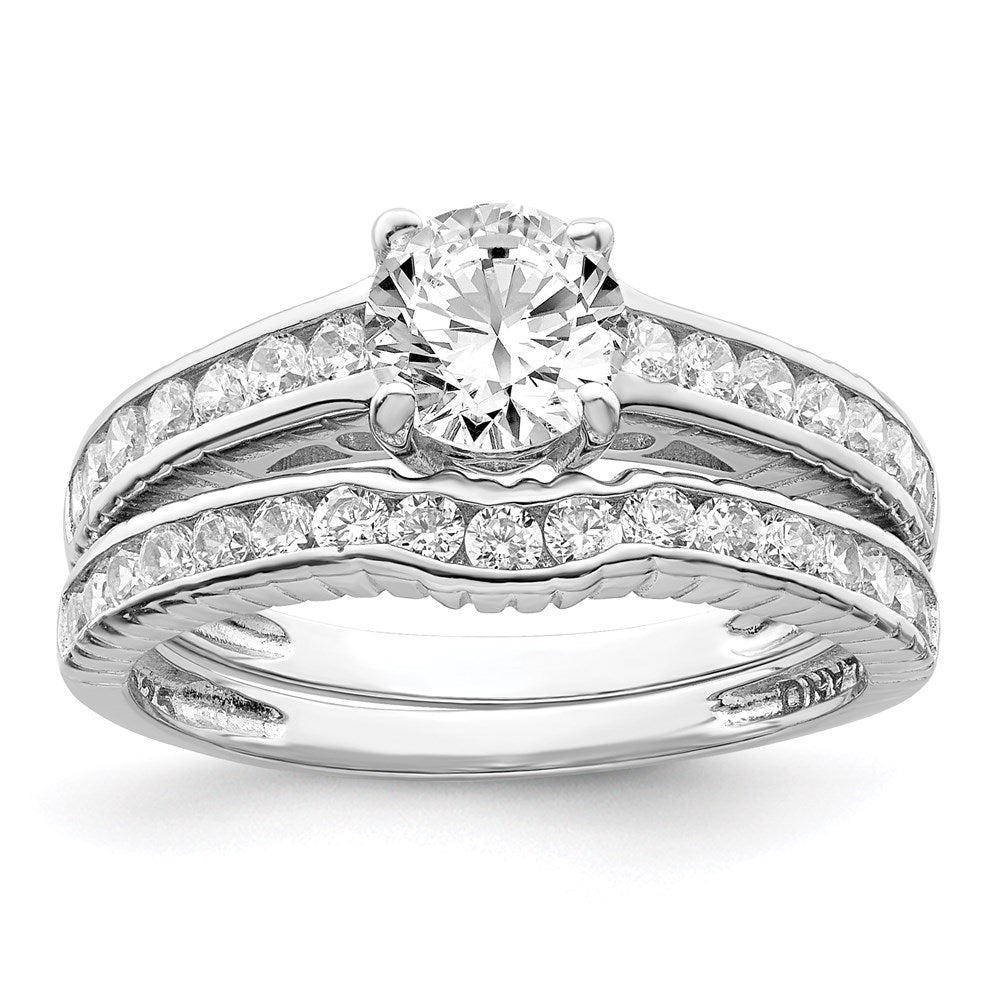 Sterling Silver Rhodium-plated 2-Piece CZ Size 8 Wedding Set Ring