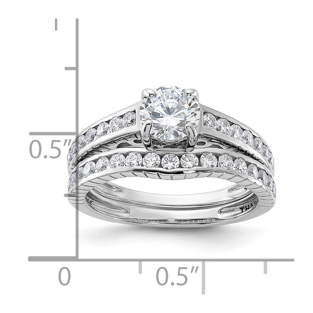 Sterling Silver Rhodium-plated 2-Piece CZ Size 7 Wedding Set Ring