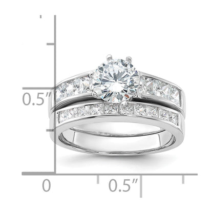 Sterling Silver Rhodium-plated CZ 2 Piece Wedding Ring Set