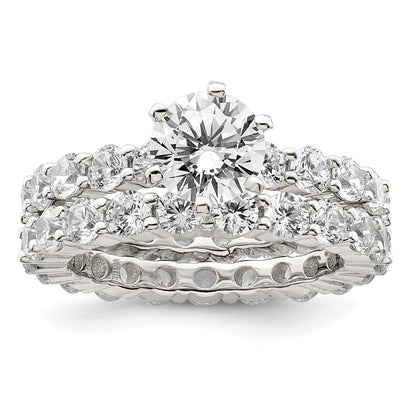Sterling Silver Rhodium-plated CZ 2 Piece Wedding Set Ring