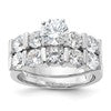 Sterling Silver Rhodium Plated CZ Engagement Ring and CZ Wedding Band Two Piece Set