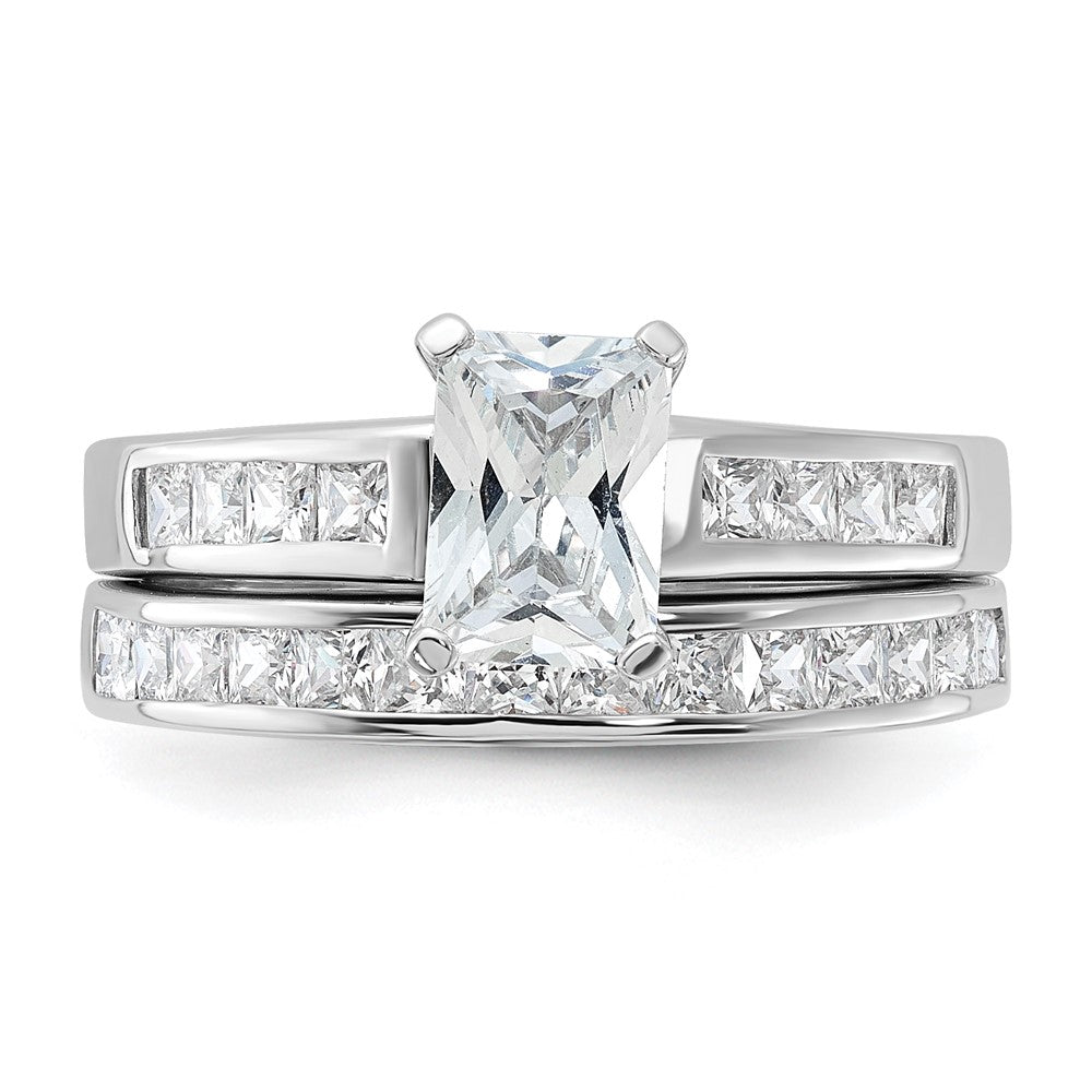 Sterling Silver Rhodium-plated 2-Piece CZ Size 7 Wedding Set Ring