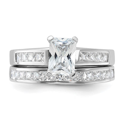 Sterling Silver Rhodium-plated 2-Piece CZ Size 7 Wedding Set Ring
