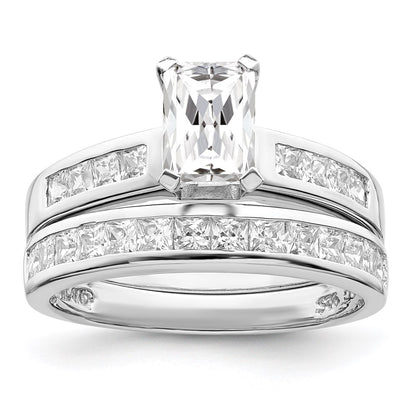 Sterling Silver Rhodium-plated 2-Piece CZ Size 7 Wedding Set Ring