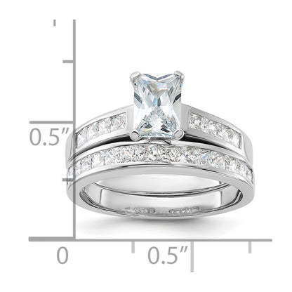 Sterling Silver Rhodium-plated 2-Piece CZ Size 6 Wedding Set Ring