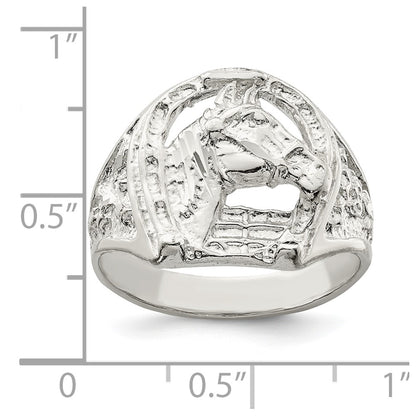 Sterling Silver Horseshoe with Horse Head Ring