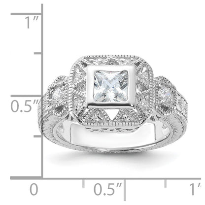 Sterling Silver Rhodium-plated CZ Antique Style Ring