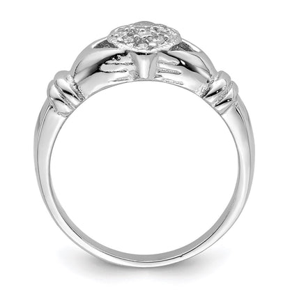 Sterling Silver CZ Rhodium-plated Claddagh Ring
