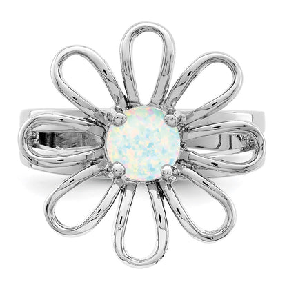 Sterling Silver Rhodium-plated Lab Created Opal Flower Ring