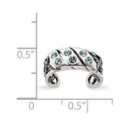 Sterling Silver Antiqued Blue Stellux Crystal Toe Ring