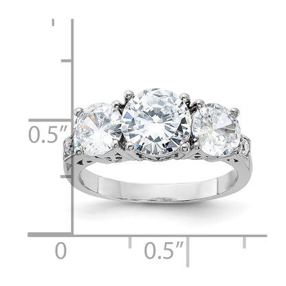 Sterling Silver Rhodium-plated 3 Stone CZ Ring