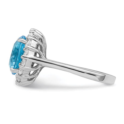 Sterling Silver Rhodium-plated Blue & Clear CZ Ring