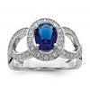 Sterling Silver Rhodium-plated Dark Blue Glass and CZ Ring
