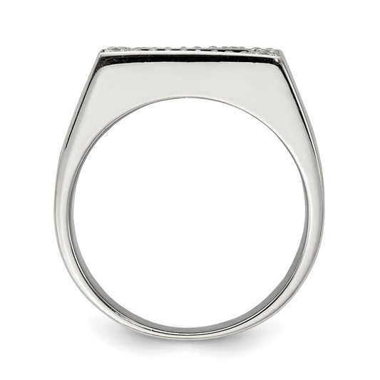 Sterling Silver Rhodium-plated Men's CZ & Onyx Ring