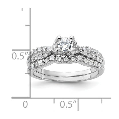 Sterling Silver Rhodium-plated 2-Piece CZ Wedding Set Ring