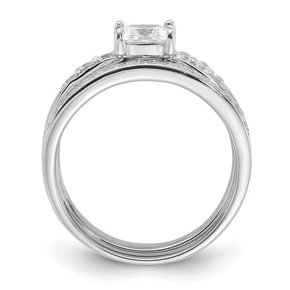 Sterling Silver Rhodium-plated CZ 3 Piece Wedding Set Ring