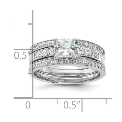 Sterling Silver Rhodium-plated CZ 3 Piece Wedding Set Ring