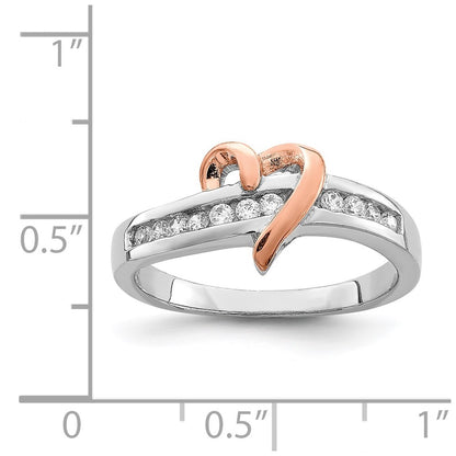 Sterling Silver Rhodium-plated Vermeil Polished Heart CZ Ring