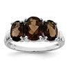 Sterling Silver Rhodium 3 Stone Smoky Quartz & Diamond Ring
