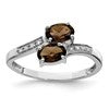 Sterling Silver Rhodium 2 Oval Smoky Quartz & Diamond Ring