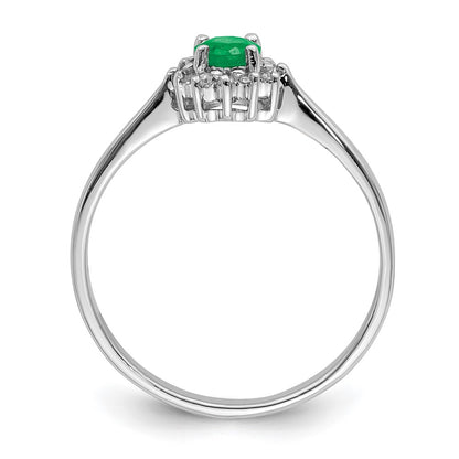 Sterling Silver Rhodium-plated Round Emerald & Diamond Ring