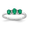 Sterling Silver Rhodium-plated Emerald 3 Stone and Diamond Ring
