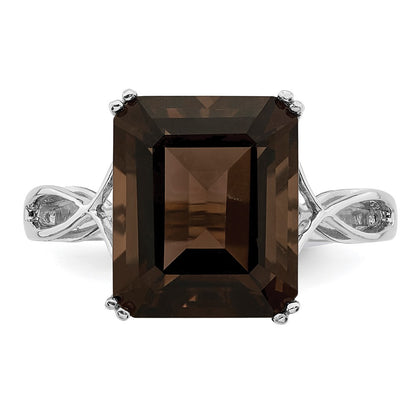 Sterling Silver Rhodium Smoky Quartz Ring