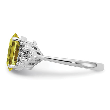 Sterling Silver Rhodium Diam. & Lemon Quartz Ring