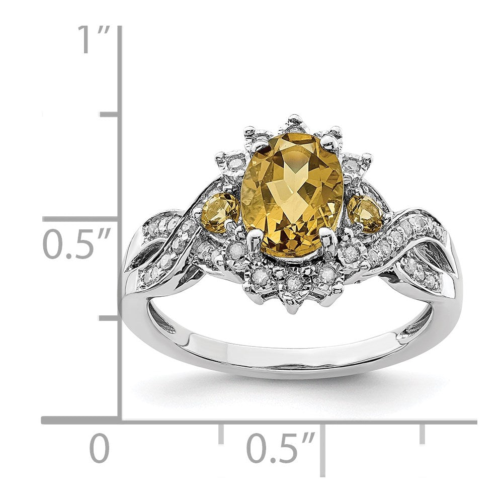 Sterling Silver Rhodium Diam. & Whiskey Quartz Ring