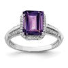 Sterling Silver Rhodium-plated Octagonal Amethyst & Diamond Ring