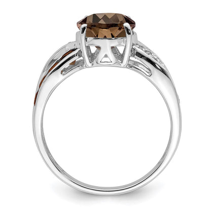 Sterling Silver Rhodium Diam. & Smoky Quartz Ring