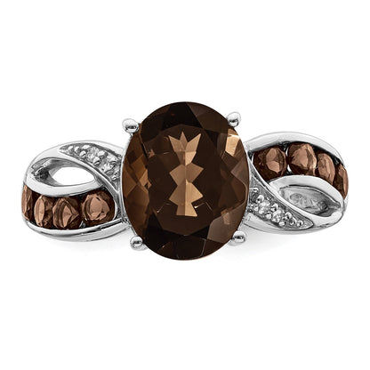 Sterling Silver Rhodium Diam. & Smoky Quartz Ring