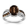 Sterling Silver Rhodium Diam. & Smoky Quartz Ring
