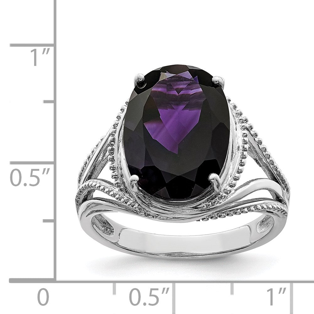 Sterling Silver Rhodium-plated Oval Amethyst Ring