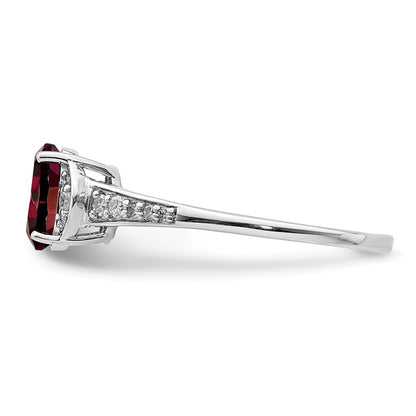 Sterling Silver Rhodium-plated Diamond & Garnet Ring