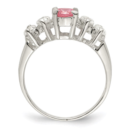 Sterling Silver Pink Round CZ w/Side Stones Ring