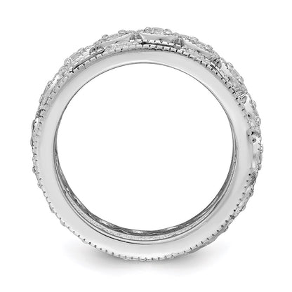 Sterling Silver Rhodium plated Blue & White CZ 3 Band Set